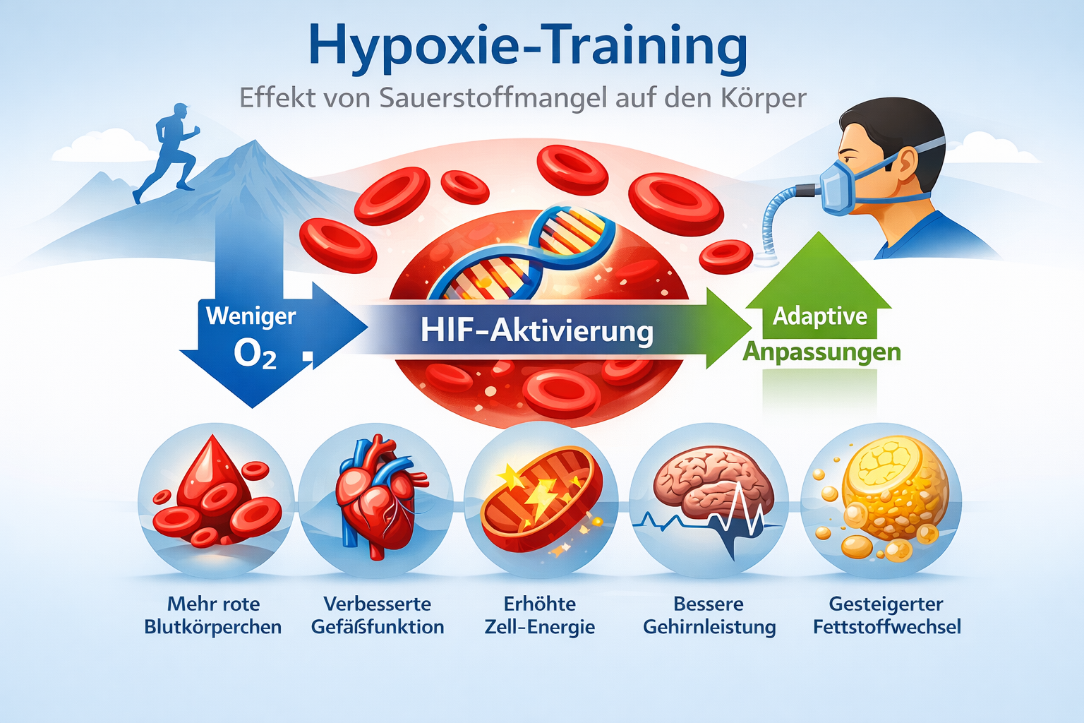 Hypoxie, Sauerstoffmangel, HIF-Aktivierung, Anpassung, Training, Höhentraining