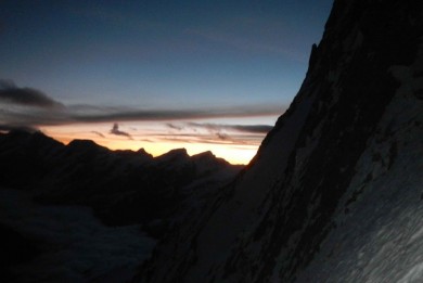 Blick aus der Wand zu Alphubel und Strahlhorn